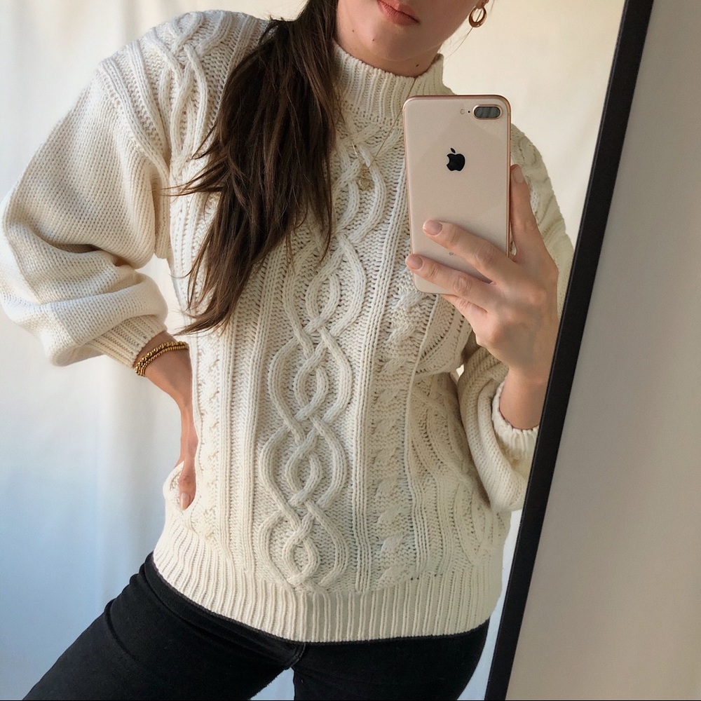 THE CABLE KNIT SWEATER — In Cream - Picture 8 of 10
